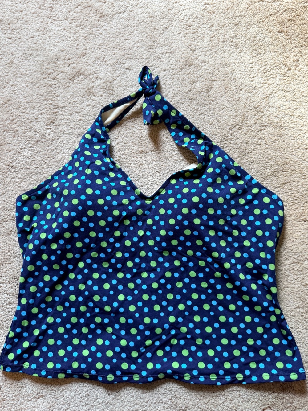 Women’s Sand N Sun Navy Teal Green Polka Dot Halter Bikini Top Built In Bra XXL